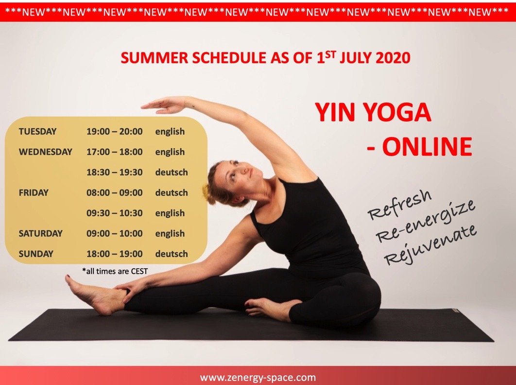 yin yoga - new summer schedule for online classes \u2022 Zenergy Space